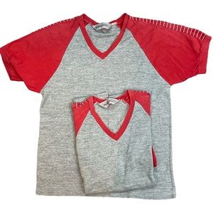 Two Vintage Windbreaker V-neck t-shirts Red Gray Size Medium